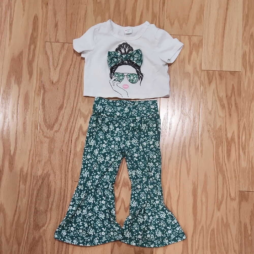 PatPat 2 Piece 3D Crop Top With Bell Bottom